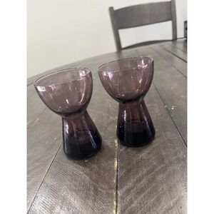 2 Morgantown Glass Amethyst Purple Candlestick Holders‎ Barton Pattern MCM